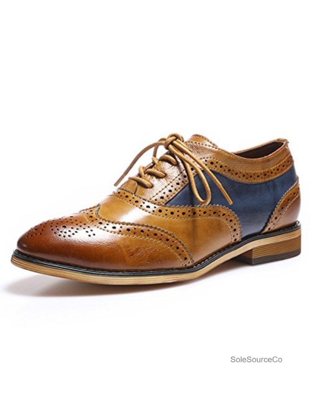 Women's Wingtip Oxfords Lace-up Brogue Shoes Leather